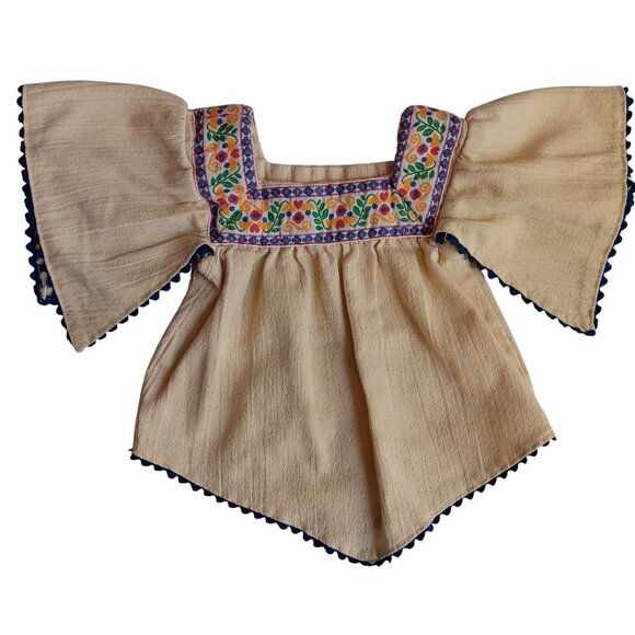 Vintage Girls Peasant Blouse 9m 12m Baby Mexican Embroidered Cotton Bell Sleeves - Picture 1 of 5